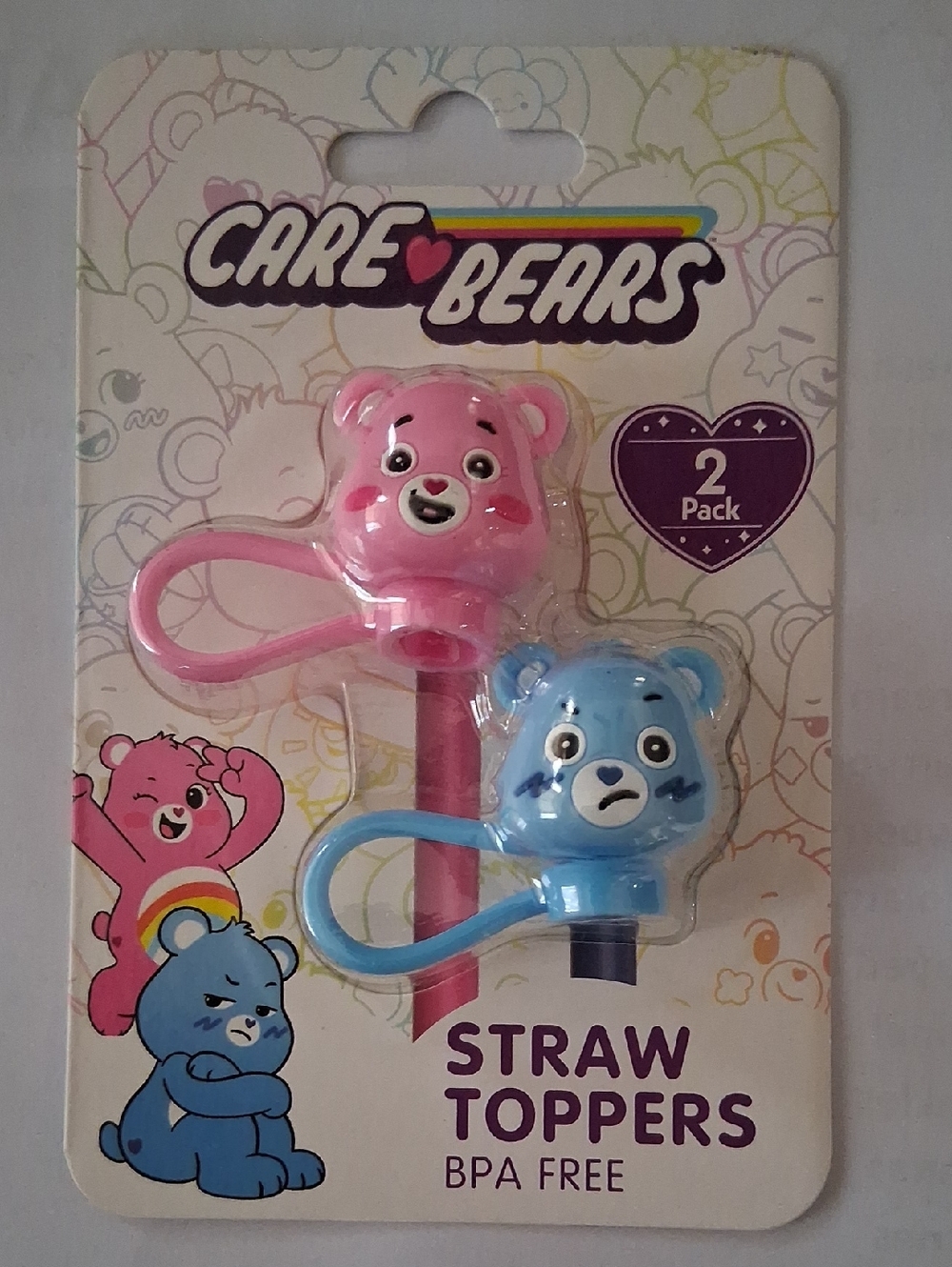 Care Bears Pink & Blue Straw Toppers - 2 Pack